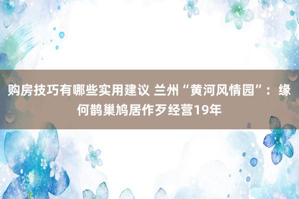 购房技巧有哪些实用建议 兰州“黄河风情园”：缘何鹊巢鸠居作歹经营19年