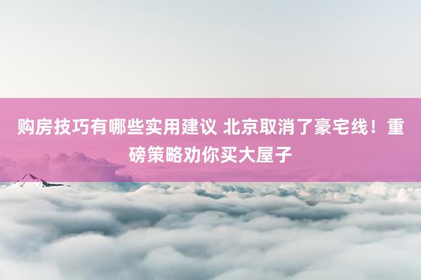 购房技巧有哪些实用建议 北京取消了豪宅线！重磅策略劝你买大屋子