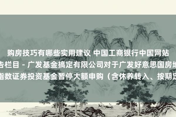 购房技巧有哪些实用建议 中国工商银行中国网站－基金频说念－基金公告栏目－广发基金搞定有限公司对于广发好意思国房地产指数证券投资基金暂停大额申购（含休养转入、按期定额和不定额投资）业务的公告