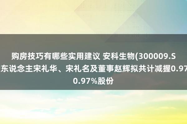 购房技巧有哪些实用建议 安科生物(300009.SZ)实控东说念主宋礼华、宋礼名及董事赵辉拟共计减握0.97%股份