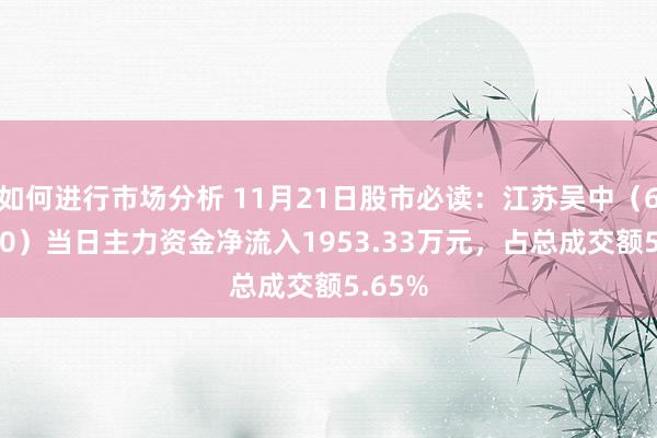 如何进行市场分析 11月21日股市必读：江苏吴中（600200）当日主力资金净流入1953.33万元，占总成交额5.65%