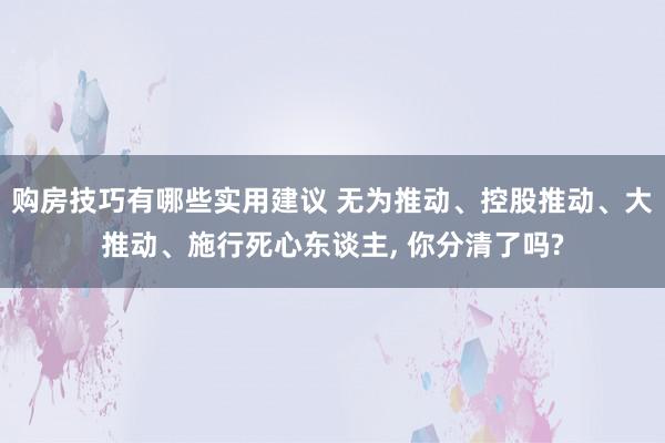 购房技巧有哪些实用建议 无为推动、控股推动、大推动、施行死心东谈主, 你分清了吗?