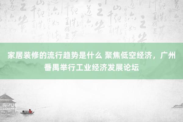 家居装修的流行趋势是什么 聚焦低空经济，广州番禺举行工业经济发展论坛