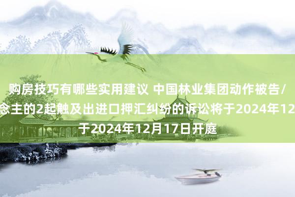 购房技巧有哪些实用建议 中国林业集团动作被告/被上诉东说念主的2起触及出进口押汇纠纷的诉讼将于2024年12月17日开庭