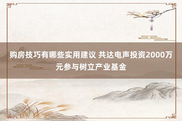 购房技巧有哪些实用建议 共达电声投资2000万元参与树立产业基金