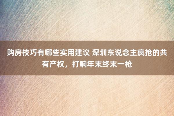 购房技巧有哪些实用建议 深圳东说念主疯抢的共有产权，打响年末终末一枪