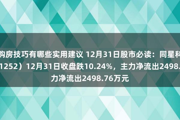 购房技巧有哪些实用建议 12月31日股市必读：同星科技（301252）12月31日收盘跌10.24%，主力净流出2498.76万元