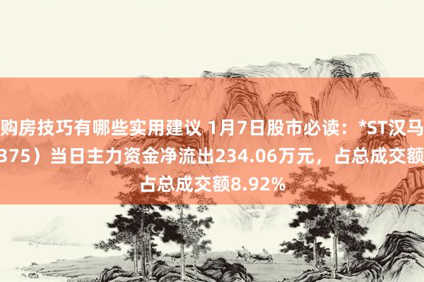 购房技巧有哪些实用建议 1月7日股市必读：*ST汉马（600375）当日主力资金净流出234.06万元，占总成交额8.92%