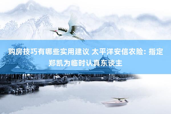 购房技巧有哪些实用建议 太平洋安信农险: 指定郑凯为临时认真东谈主