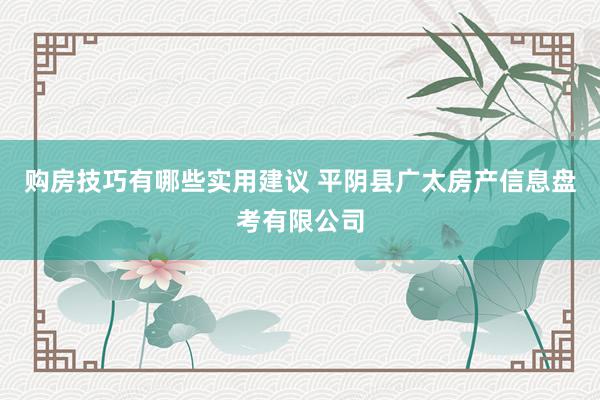 购房技巧有哪些实用建议 平阴县广太房产信息盘考有限公司