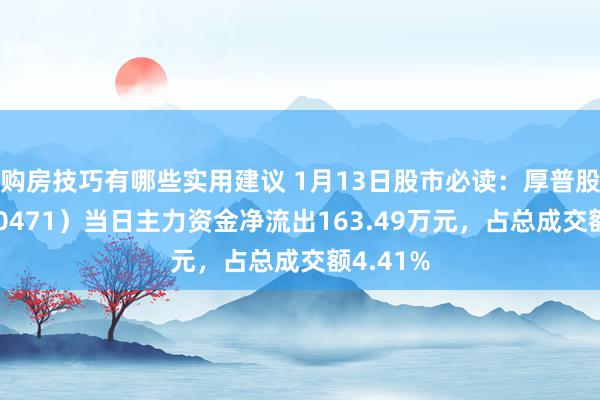 购房技巧有哪些实用建议 1月13日股市必读：厚普股份（300471）当日主力资金净流出163.49万元，占总成交额4.41%