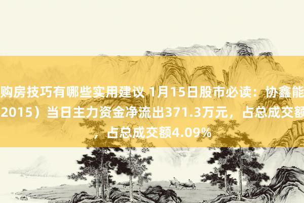 购房技巧有哪些实用建议 1月15日股市必读：协鑫能科（002015）当日主力资金净流出371.3万元，占总成交额4.09%