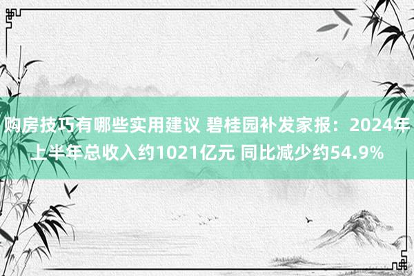 购房技巧有哪些实用建议 碧桂园补发家报：2024年上半年总收入约1021亿元 同比减少约54.9%