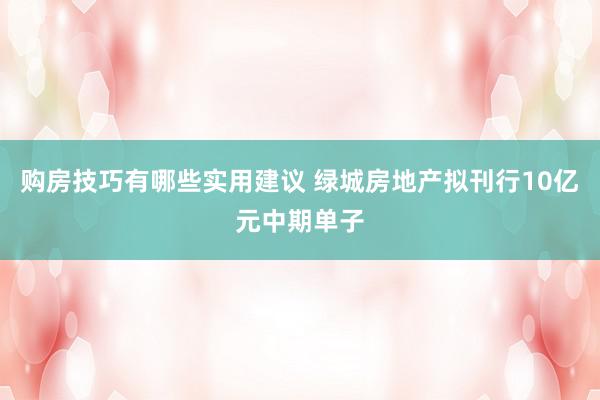 购房技巧有哪些实用建议 绿城房地产拟刊行10亿元中期单子