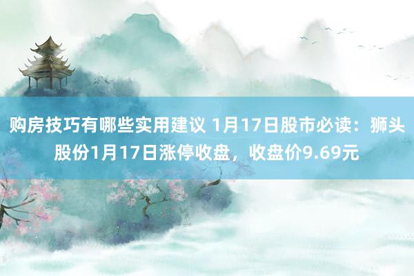 购房技巧有哪些实用建议 1月17日股市必读：狮头股份1月17日涨停收盘，收盘价9.69元