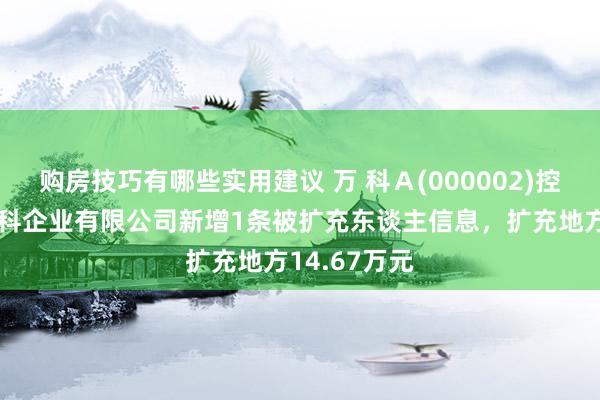 购房技巧有哪些实用建议 万 科Ａ(000002)控股的沈阳万科企业有限公司新增1条被扩充东谈主信息，扩充地方14.67万元