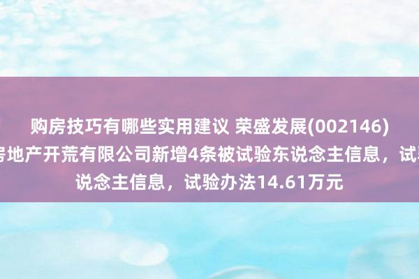 购房技巧有哪些实用建议 荣盛发展(002146)控股的河北荣盛房地产开荒有限公司新增4条被试验东说念主信息，试验办法14.61万元