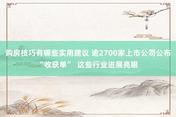 购房技巧有哪些实用建议 逾2700家上市公司公布“收获单”  这些行业进展亮眼