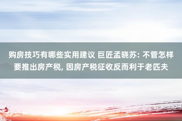 购房技巧有哪些实用建议 巨匠孟晓苏: 不管怎样要推出房产税, 因房产税征收反而利于老匹夫