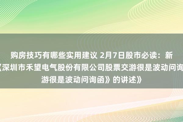 购房技巧有哪些实用建议 2月7日股市必读：新发布《对于《深圳市禾望电气股份有限公司股票交游很是波动问询函》的讲述》