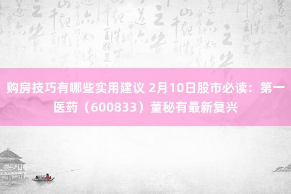 购房技巧有哪些实用建议 2月10日股市必读：第一医药（600833）董秘有最新复兴