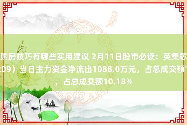 购房技巧有哪些实用建议 2月11日股市必读：英集芯（688209）当日主力资金净流出1088.0万元，占总成交额10.18%