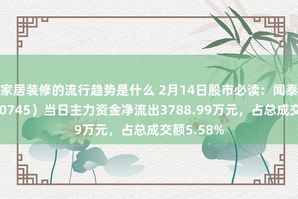 家居装修的流行趋势是什么 2月14日股市必读：闻泰科技（600745）当日主力资金净流出3788.99万元，占总成交额5.58%