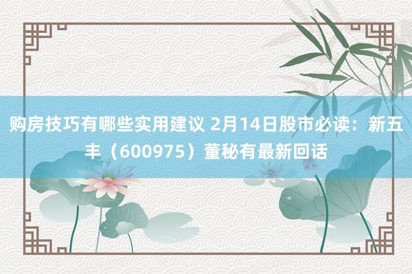 购房技巧有哪些实用建议 2月14日股市必读：新五丰（600975）董秘有最新回话