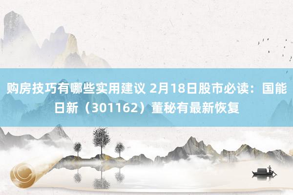 购房技巧有哪些实用建议 2月18日股市必读：国能日新（301162）董秘有最新恢复