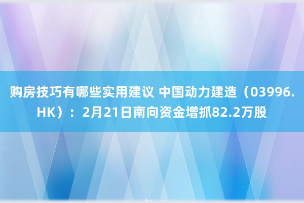 购房技巧有哪些实用建议 中国动力建造（03996.HK）：2月21日南向资金增抓82.2万股