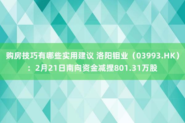 购房技巧有哪些实用建议 洛阳钼业（03993.HK）：2月21日南向资金减捏801.31万股