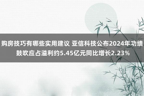 购房技巧有哪些实用建议 亚信科技公布2024年功绩 鼓吹应占溢利约5.45亿元同比增长2.23%