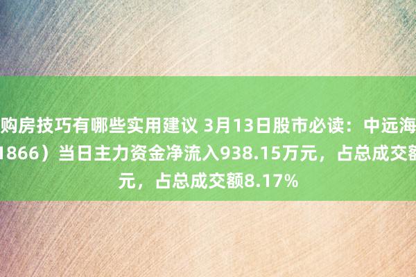 购房技巧有哪些实用建议 3月13日股市必读：中远海发（601866）当日主力资金净流入938.15万元，占总成交额8.17%