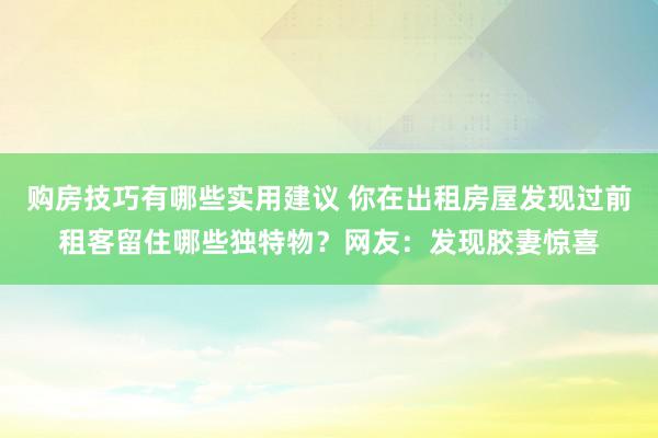 购房技巧有哪些实用建议 你在出租房屋发现过前租客留住哪些独特物？网友：发现胶妻惊喜