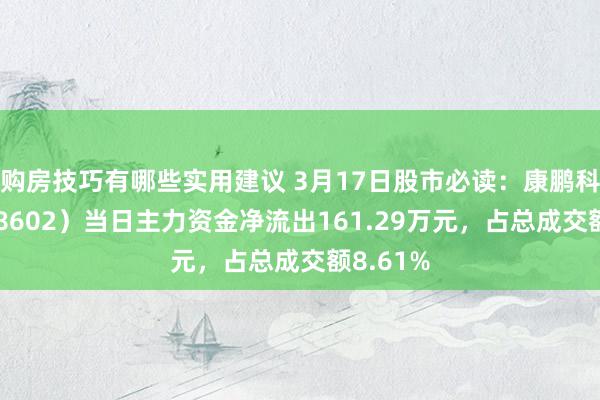 购房技巧有哪些实用建议 3月17日股市必读：康鹏科技（688602）当日主力资金净流出161.29万元，占总成交额8.61%